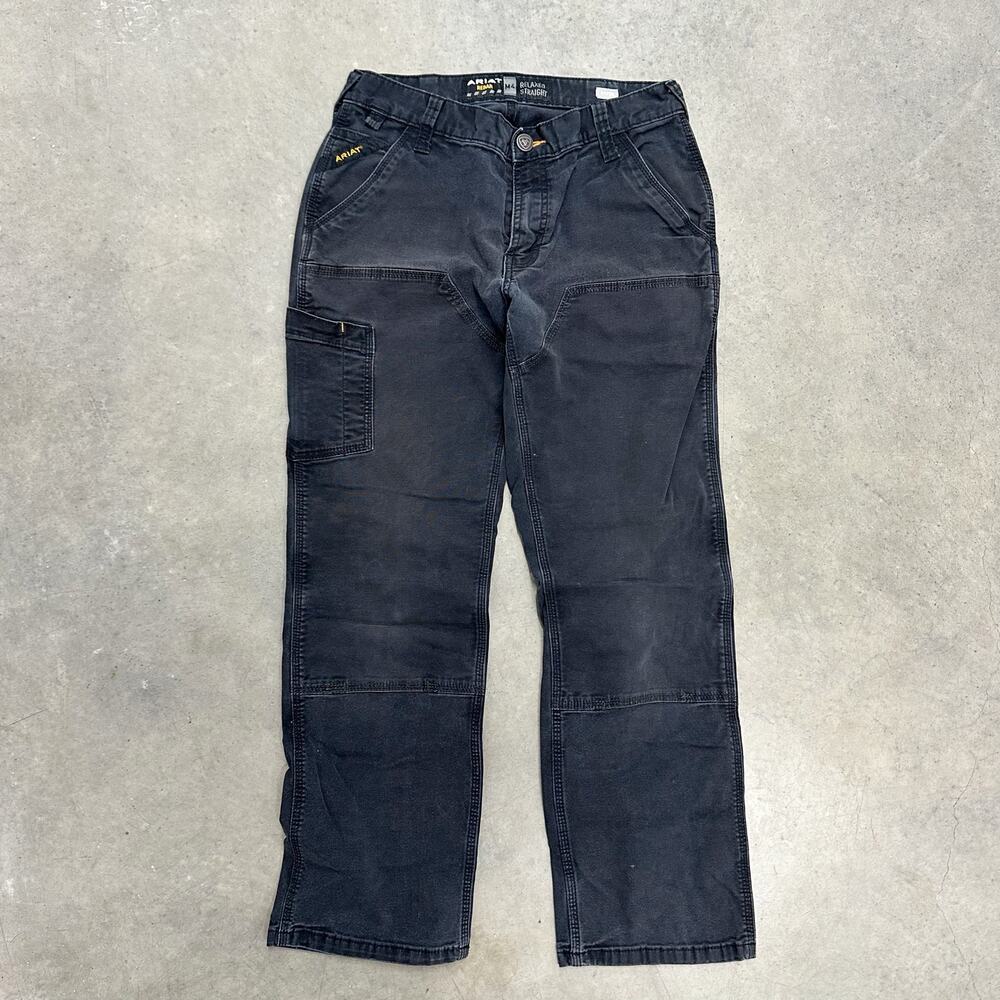 Ariat Rebar M4 Relaxed Straight Double Front Work Pants Mens 29x30 Black Canvas
